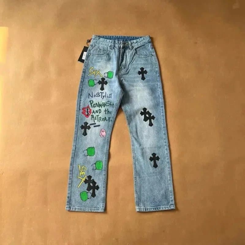 Chrome Hearts Denim Jeans Cross & Graphic Embroidered