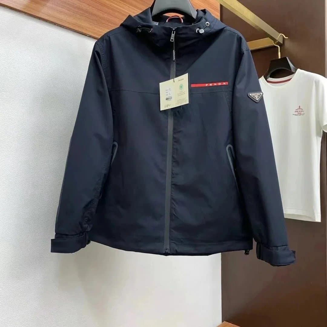 Prada Hooded Windbreaker Jacket Logo Patch — 7-