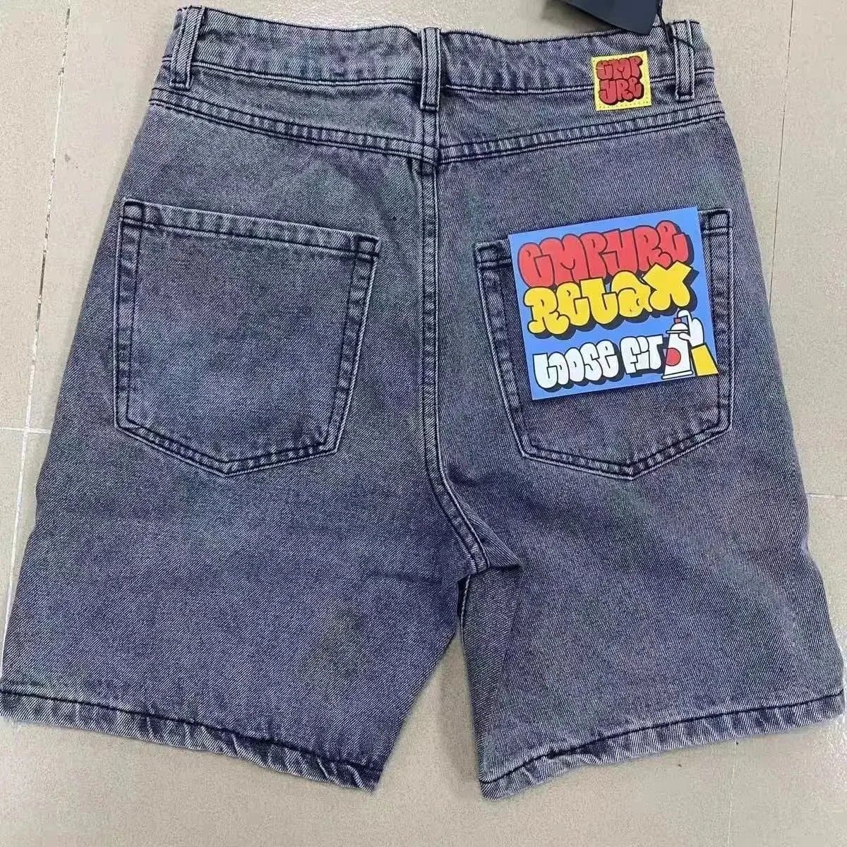 Corteiz Denim Shorts Loose Fit with Graphic Patch