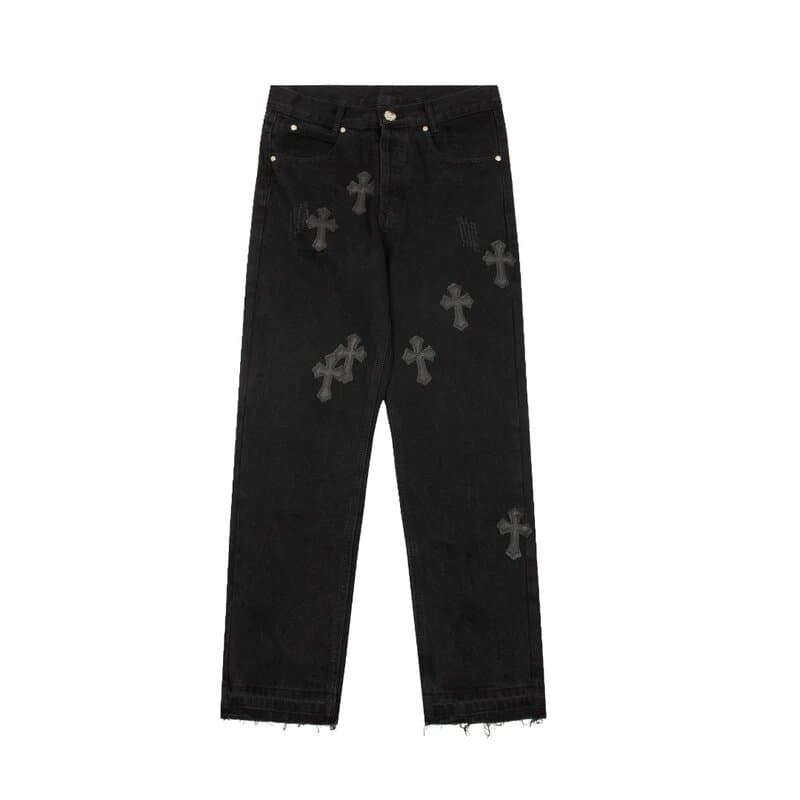 Chrome Hearts Cross Patch Jeans Black with Cross Embroidery