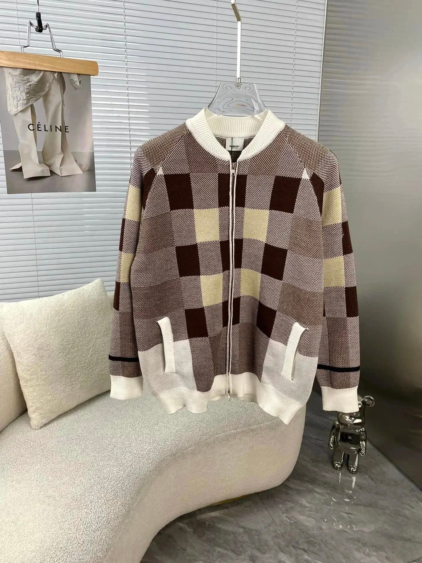 Burberry Checkered Knit Bomber Gingham Pattern