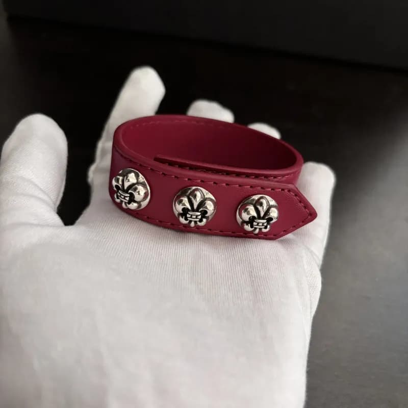 Chrome Hearts Fleur-de-Lis Leather Cuff Triple Fleur-de-Lis