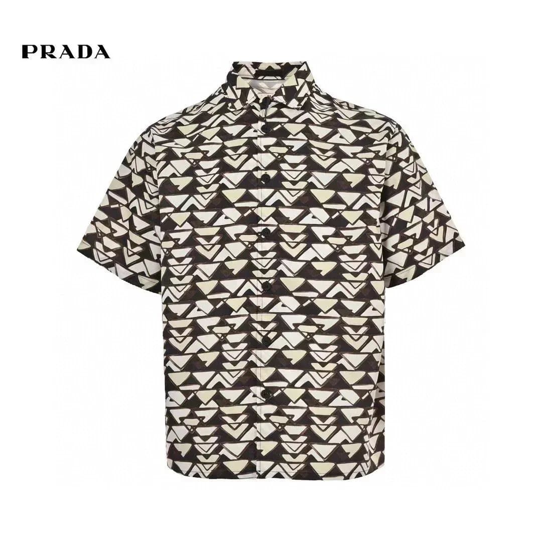 Prada Logo T-Shirt Triangle Logo — 09黑白花衬衫