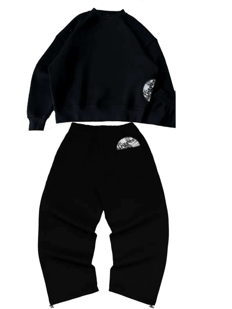 Gallery Dept. Cropped Sweatshirt & Baggy Pants Set Black with Logo Patch