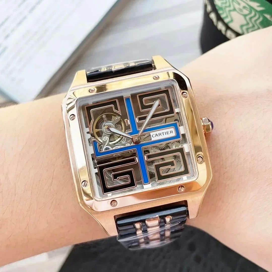 Santos de Cartier Skeleton Dial with Blue Accents