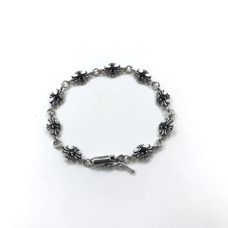 Chrome Hearts Cross Bracelet Silver with Clear Stones — 复古黑钻手链16cm