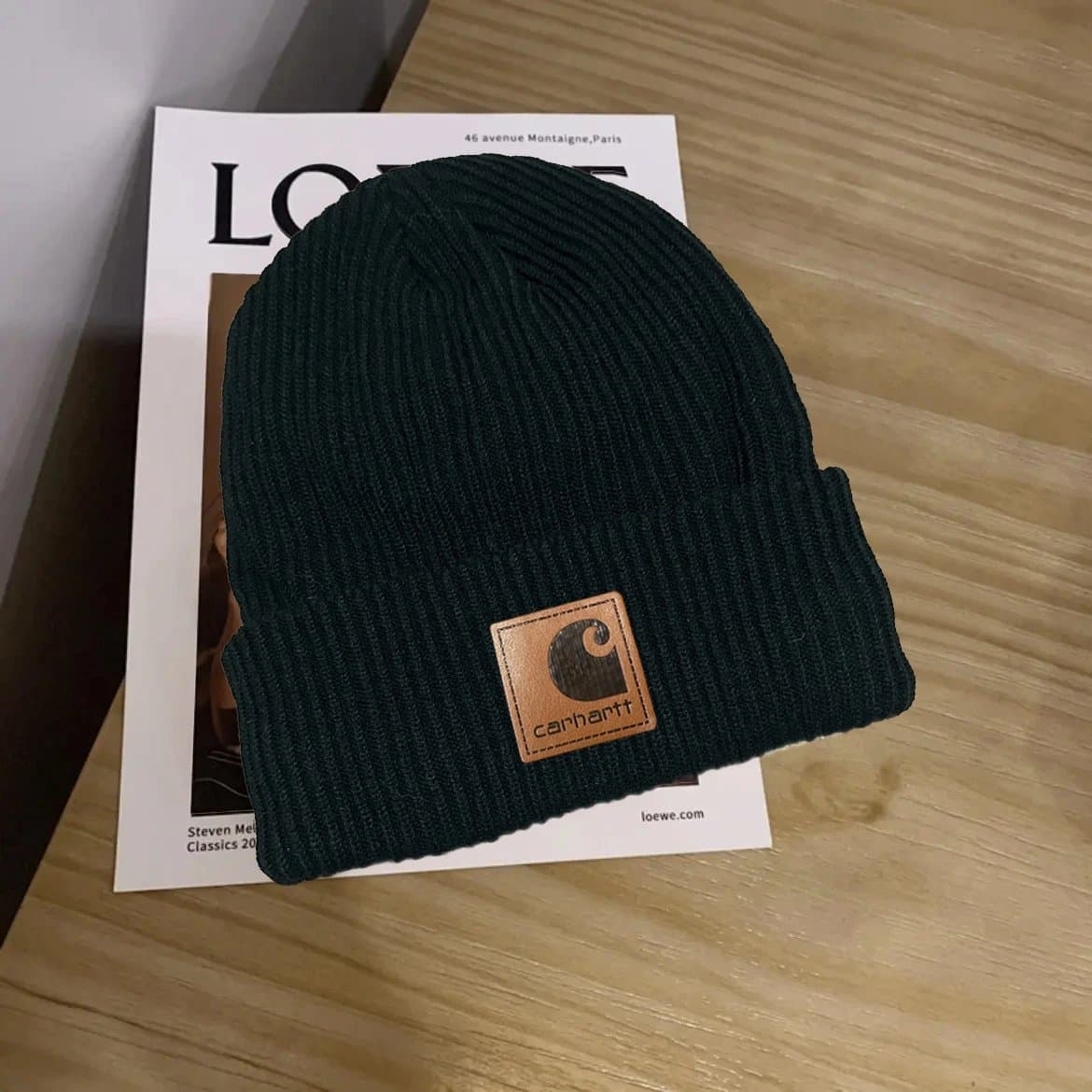 Carhartt Ribbed Beanie Leather Patch — 均码 · C标--黑色