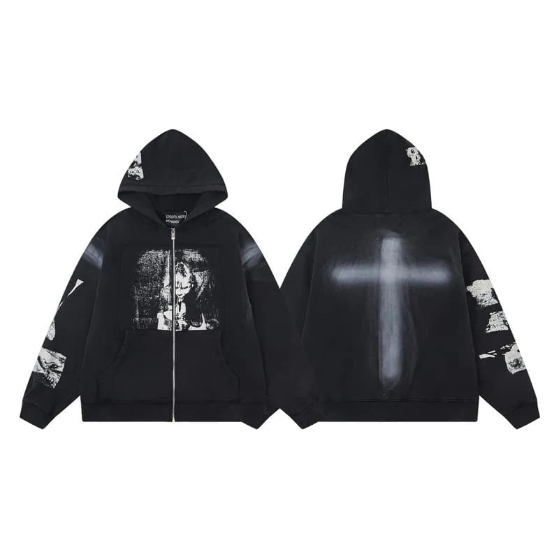 Chrome Hearts Zip-Up Hoodie Cross Print