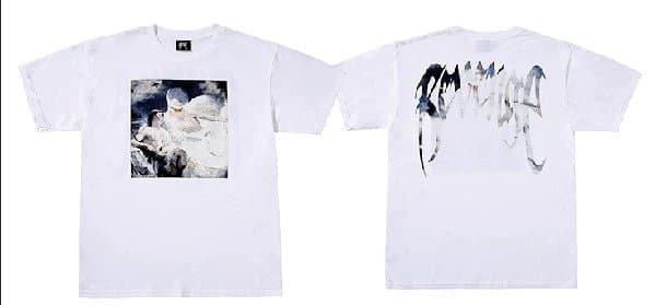 Sp5der Graphic Tee Hand with Eye Print — Paradise oil painting White