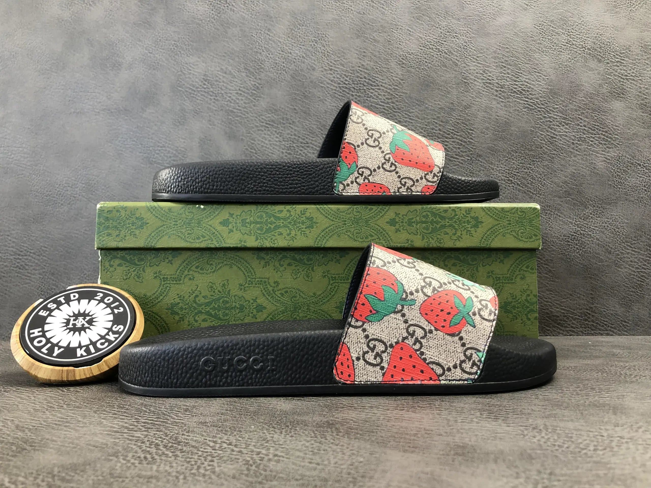 Gucci Slide Sandal Strawberry GG Canvas