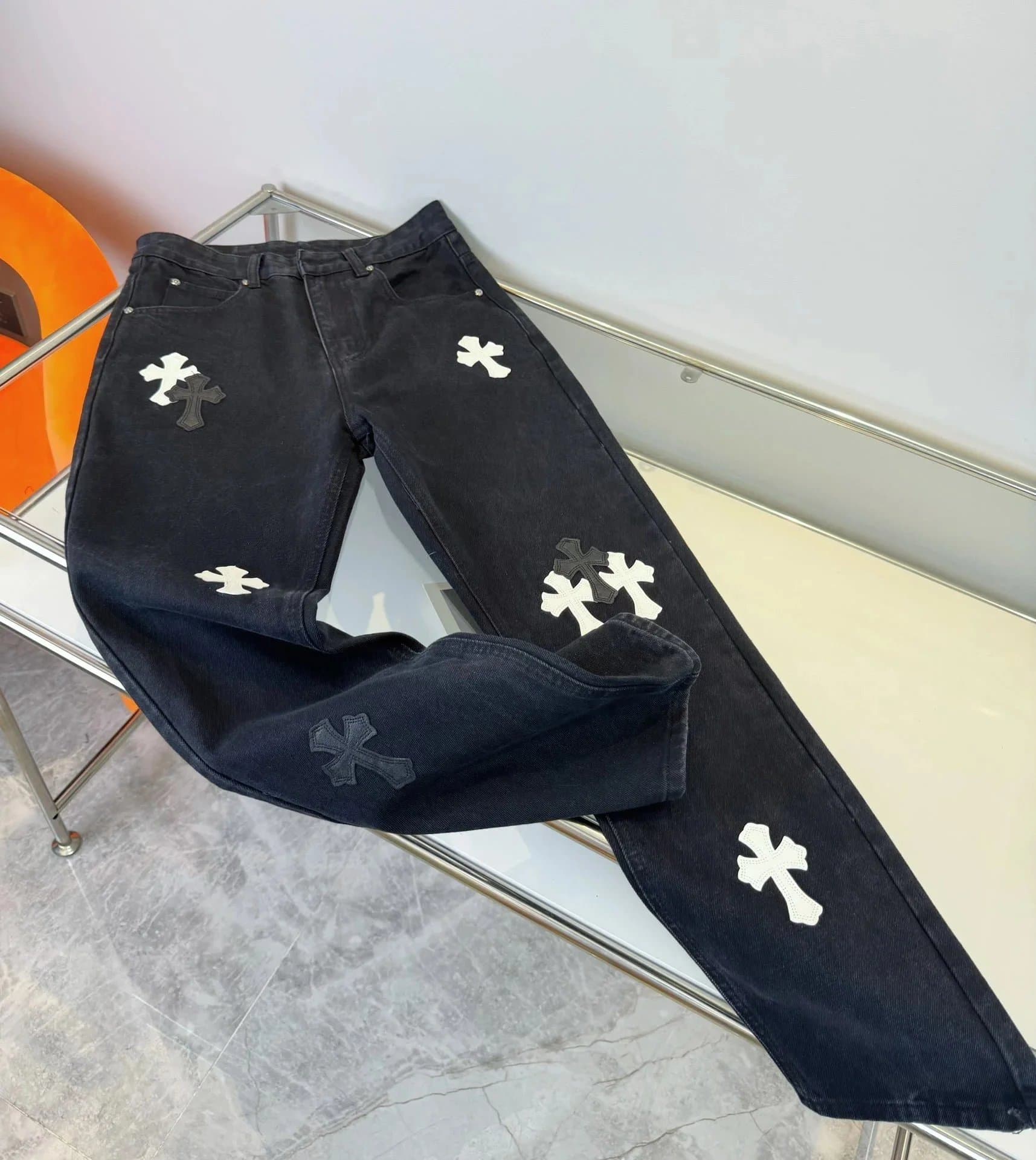 Chrome Hearts Cross Patch Jeans Leopard & Red Cross Appliqué — 29