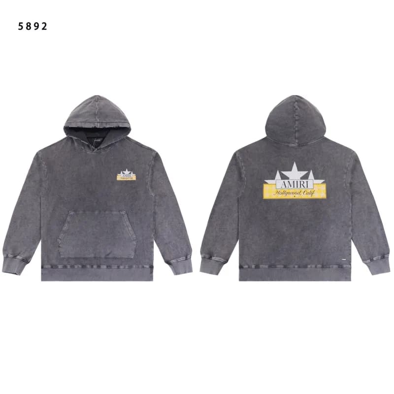 Amiri Hooded Sweatshirt Distressed Logo — 5892洗水灰