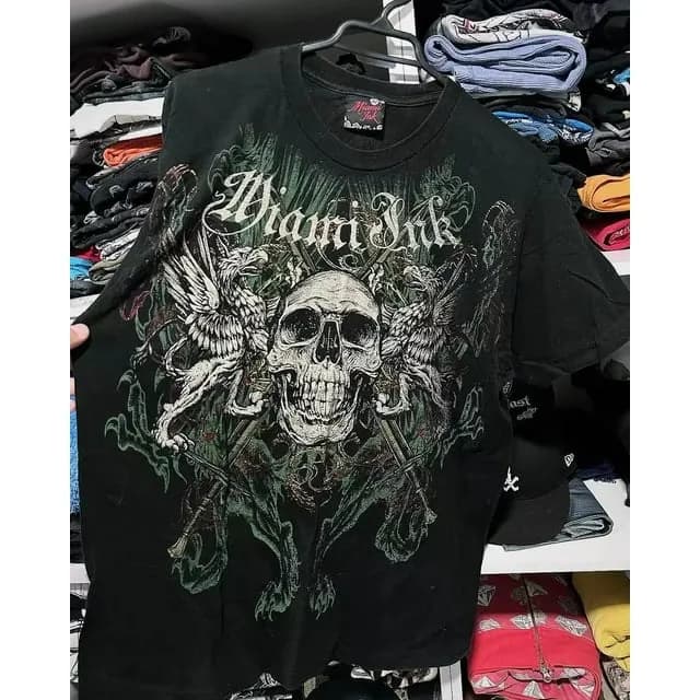 Graphic Tee Skull Eagle Print — 黑色棉t