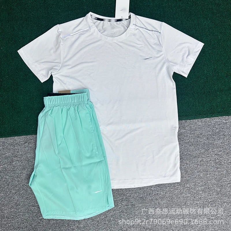 Nike Training Set Performance Mesh — 水晶条白+短裤绿