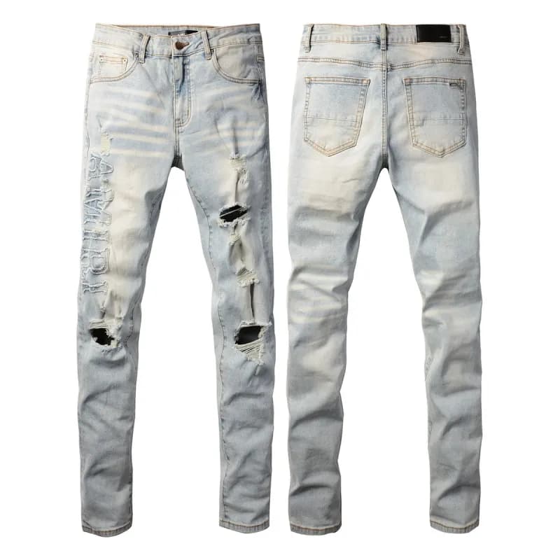 Amiri Distressed Slim Fit Jeans Bleached Ripped — 697