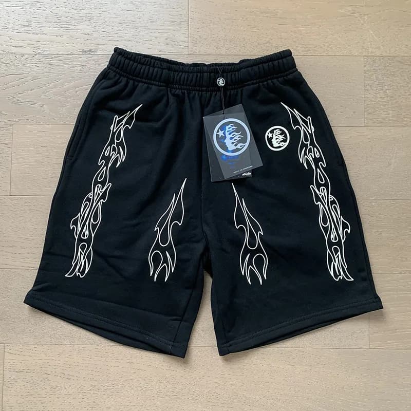 Sp5der Flame Print Shorts White Flame Graphic