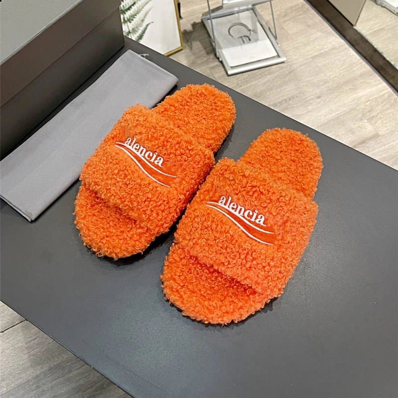 Balenciaga Shearling Slide Orange Logo
