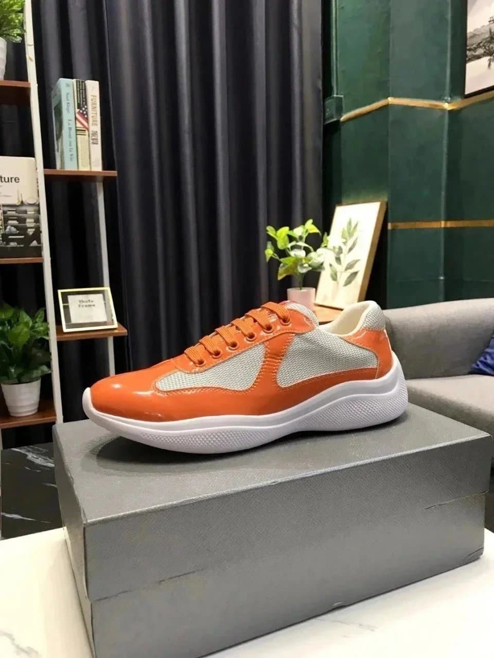 Prada Linea Rossa Sneaker Orange Patent & Mesh