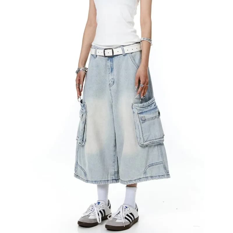 Givenchy Denim Shorts Floral-Print Acid Wash — 浅蓝色XK5525