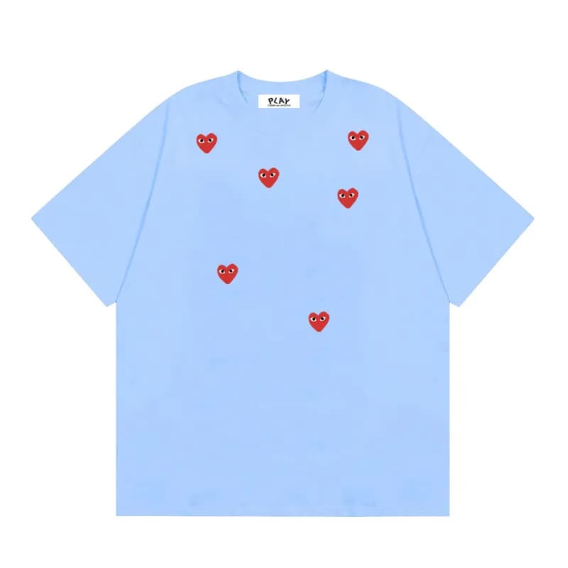 Comme des Garçons Heart Logo T-Shirt Light Blue with Red Heart — 01 sky blue
