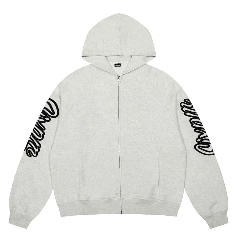 Corteiz Cropped Hoodie & Wide-leg Joggers Set White Script Logo — 02 gray [cardigan sweatshirt]