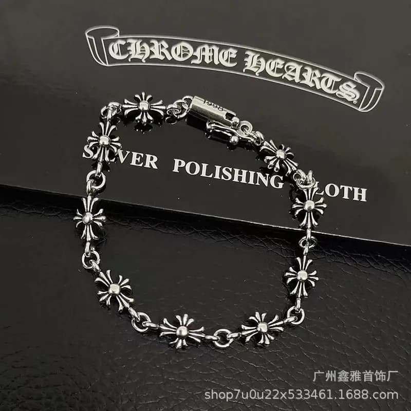 Chrome Hearts Cross Bracelet Silver with Clear Stones — 复古无钻手链16cm