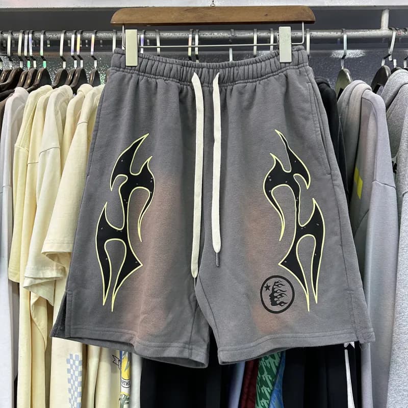 Sp5der Flame Shorts Tribal Flame Print — 2513 灰色