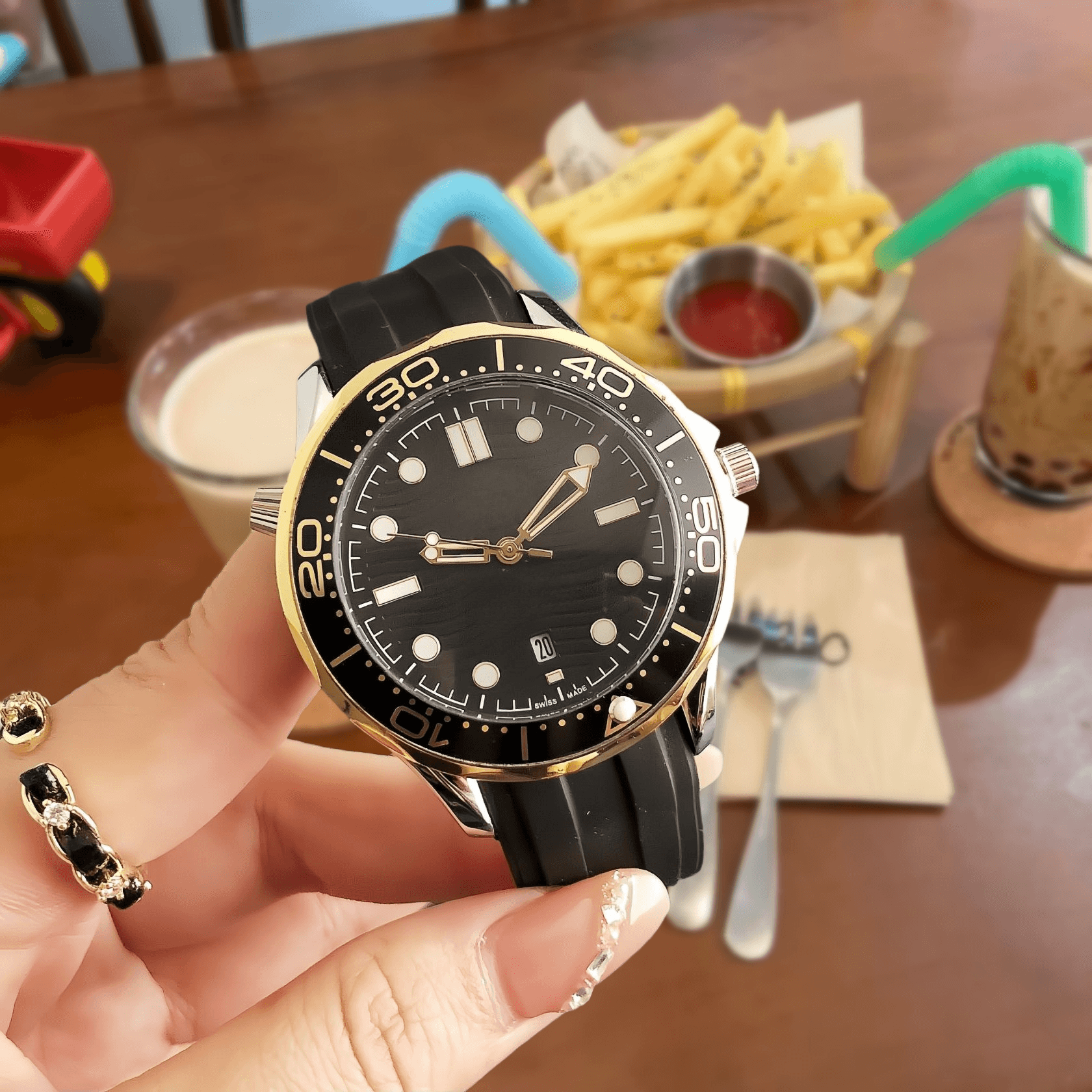 Omega Seamaster Diver 300M Black Dial with Gold Bezel