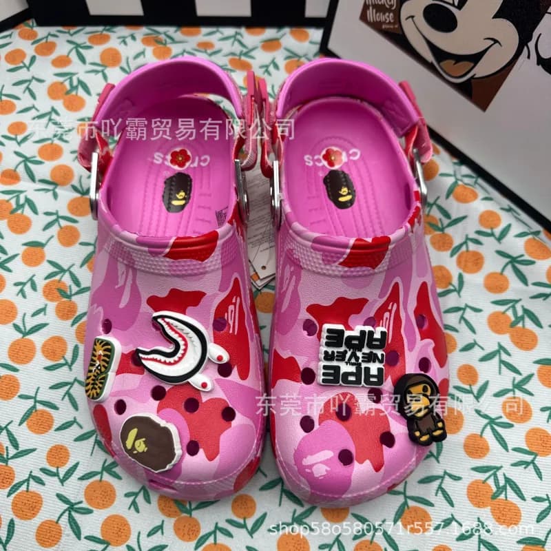 BAPE × Crocs Clog Pink Camo with Charms
