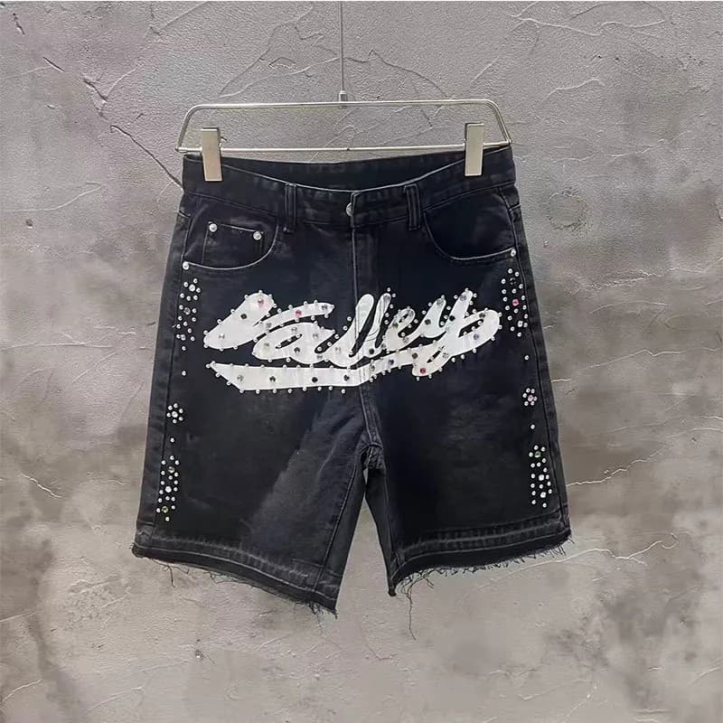 Valentino Denim Shorts VLTN Crystal Embellished