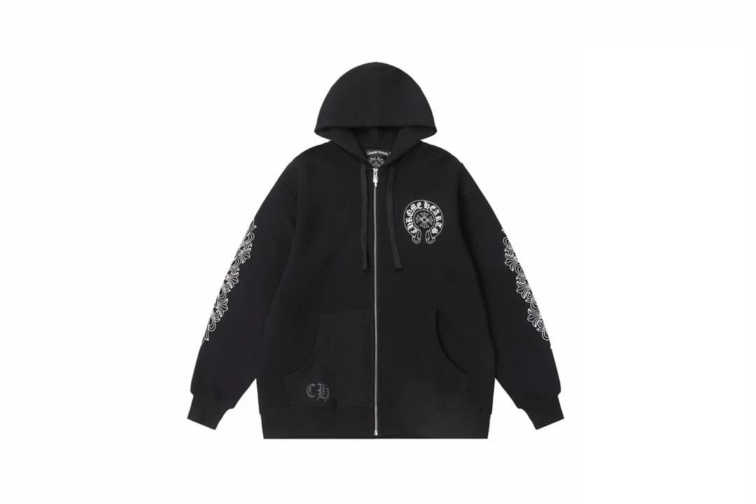 Chrome Hearts Zip-Up Hoodie Cross Logo & Scroll Sleeve