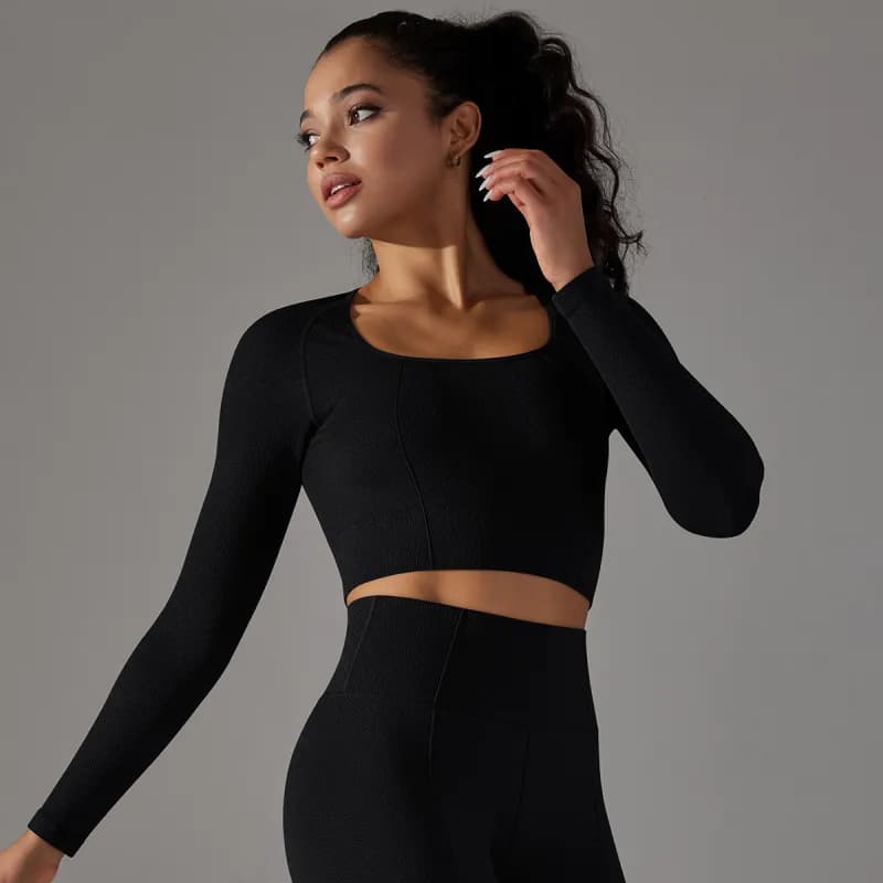Lululemon Sports Bra Textured Performance — 6621 long sleeve-Black