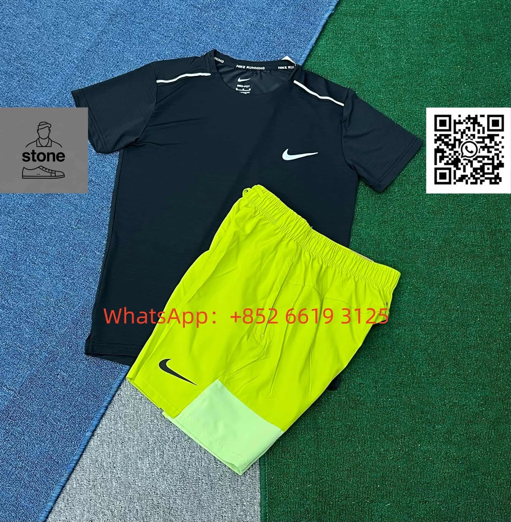 Nike Running Top & Shorts Set Black/Yellow Contrast