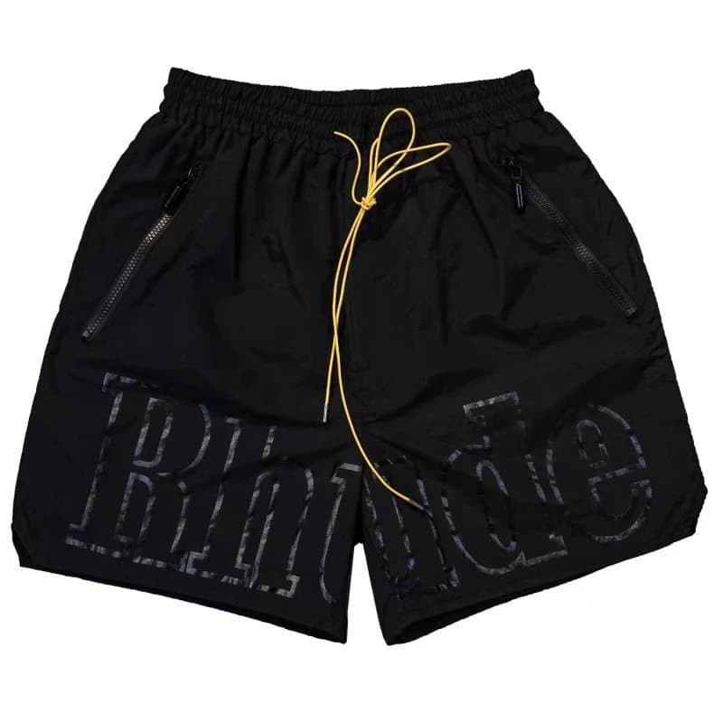 Rhude Logo Shorts Black with Yellow Drawstring — 1087009SJL