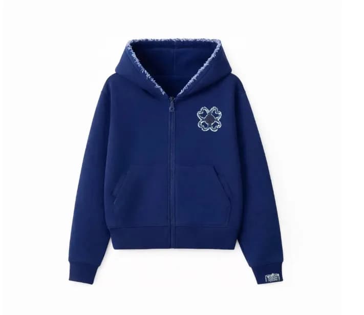 Balenciaga Zip-Up Hoodie Crystal Clover Embroidery — 宝蓝色上衣
