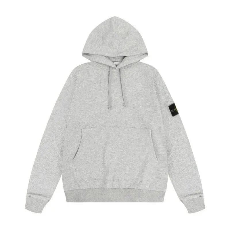 Stone Island Hooded Sweatshirt Patch Logo — 浅灰色连帽
