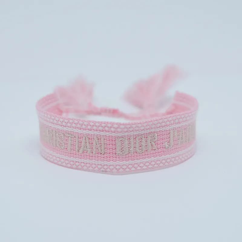 Dior J'Adior Woven Bracelet Pink with Black Logo — 38#