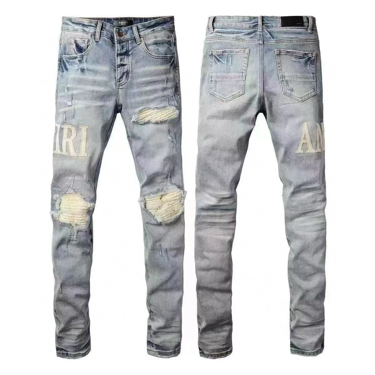 Distressed Slim Fit Jeans Amiri Logo Patch