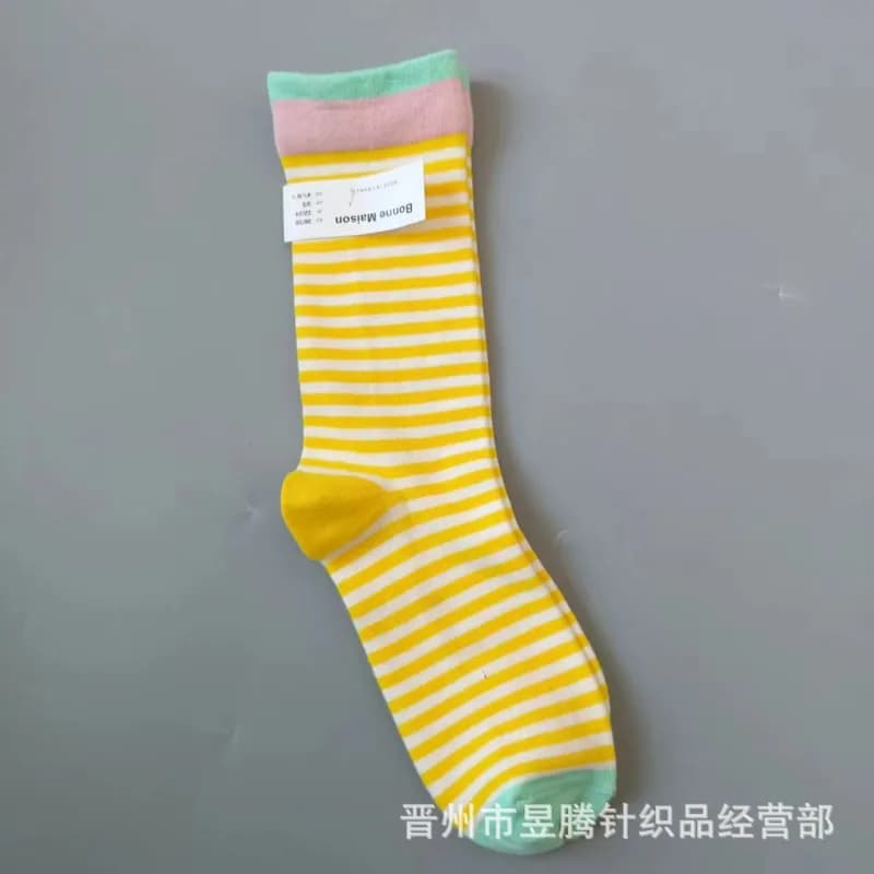 Balenciaga Striped Crew Sock Yellow and White Stripe