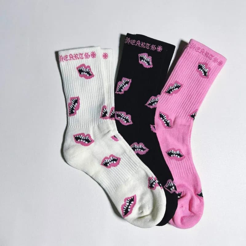 Chrome Hearts Crew Socks Plaid with Cross Logo — 粉唇  3 pairs