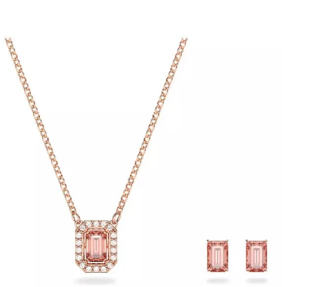 Swarovski Swan Pendant Crystal-Encrusted — Sugar cube smart rose gold necklace and earrings set