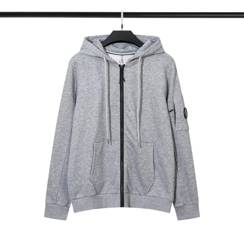 C.P. Company Zip-Up Hoodie Heather Grey with Goggle Patch