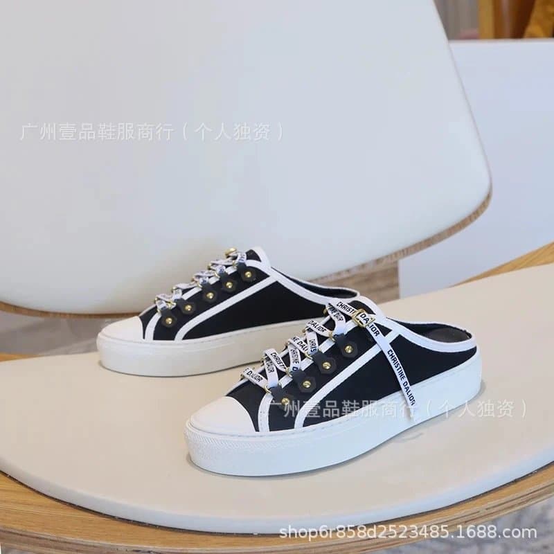 Dior B22 Low Toile de Jouy Print — 纯黑薄底半拖