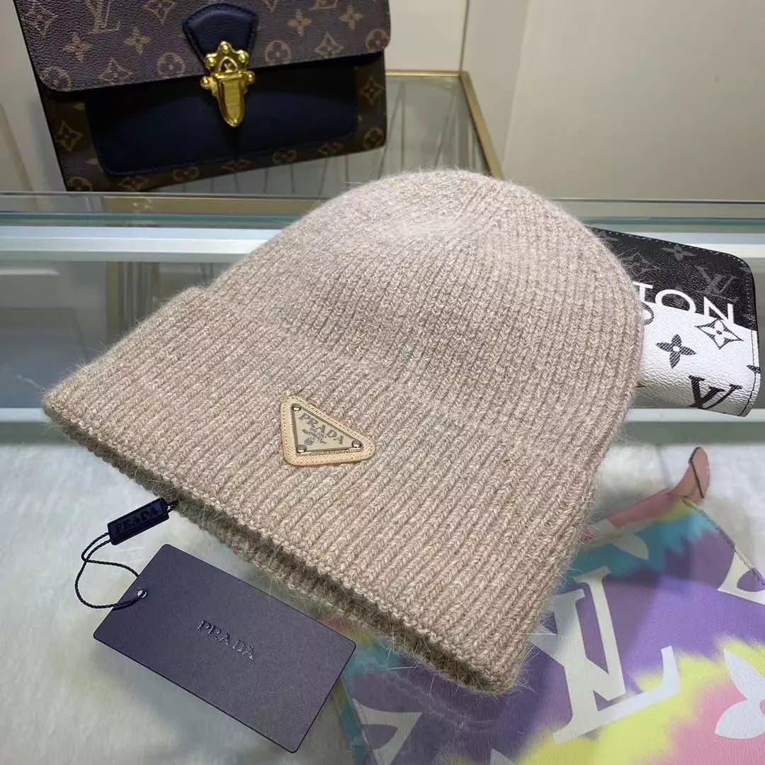 Prada Knit Beanie Triangle Logo