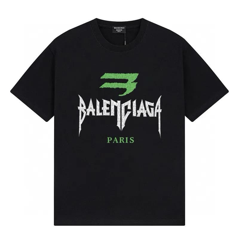 Balenciaga Logo Print T-Shirt Distressed White Logo — 黑色F152