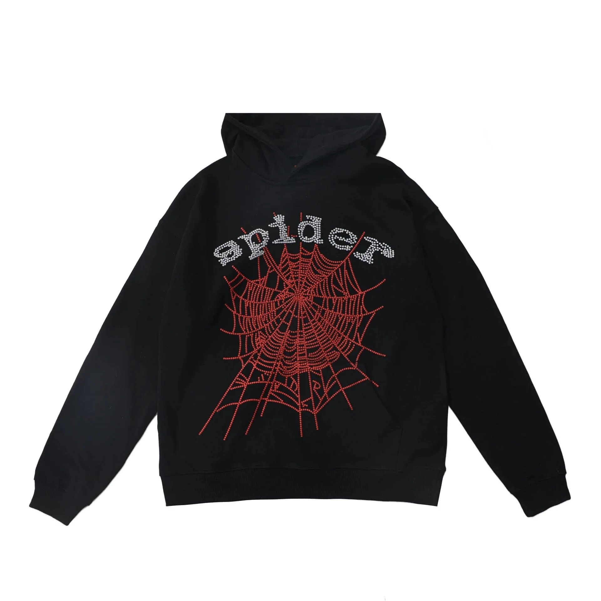 Sp5der Hoodie Spider Web Rhinestone