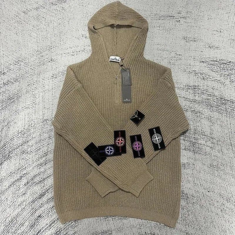 Stone Island Zip-Up Knit Cardigan Light Grey Ribbed — DDSTD-MY-0023