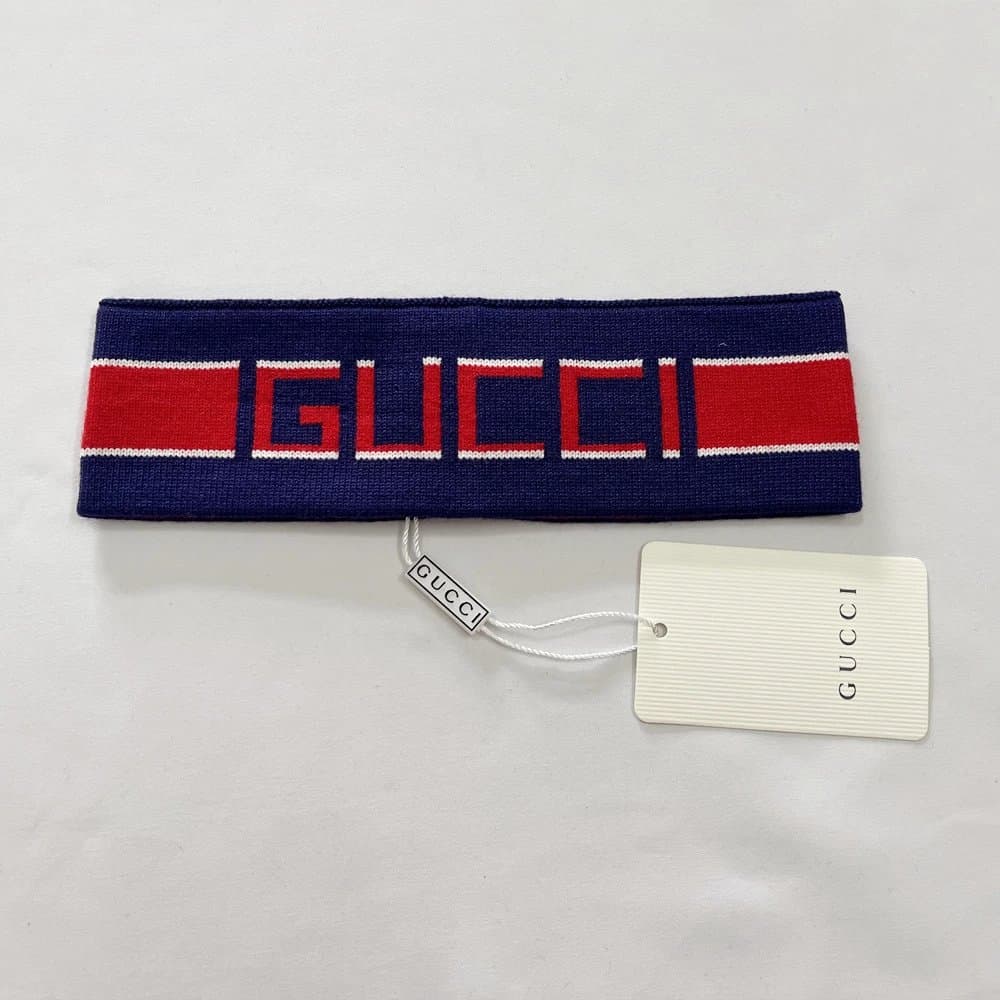 Gucci Knit Headband Web Stripe Logo — 125# 蓝色