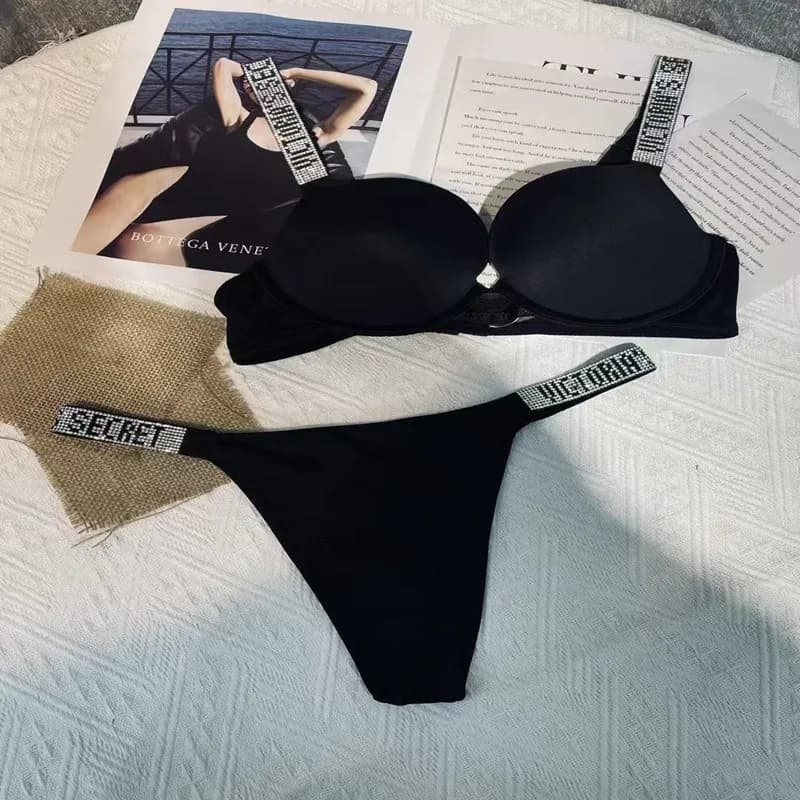 Bottega Veneta Logo-Embellished Bra and Thong Set Crystal-Trimmed
