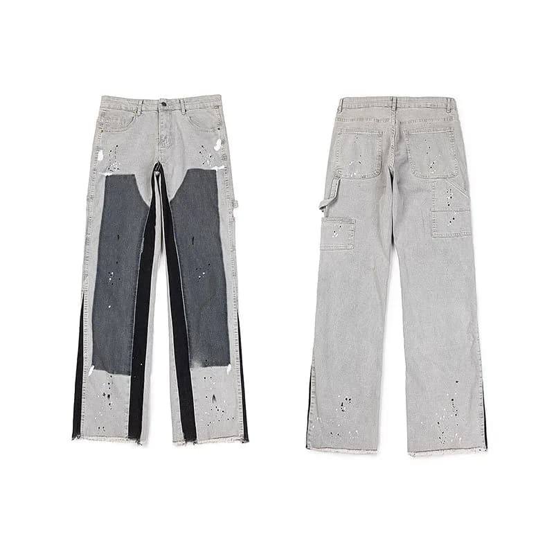 Denim Tears Distressed Patchwork Jeans Paint-Splatter & Panelled
